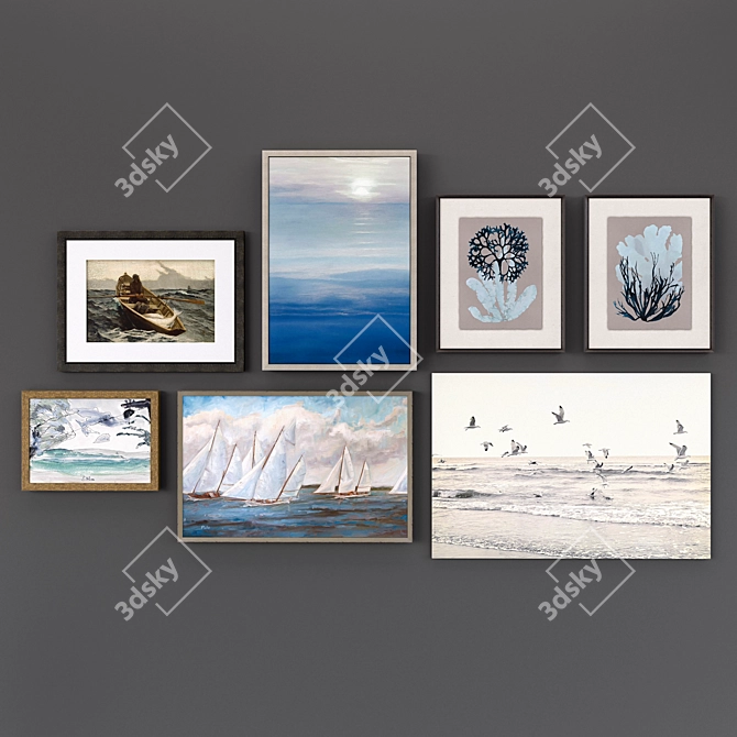 Eclectic Artwork Collection: Set of 7 Paintings 3D model image 1