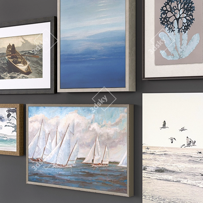 Eclectic Artwork Collection: Set of 7 Paintings 3D model image 2