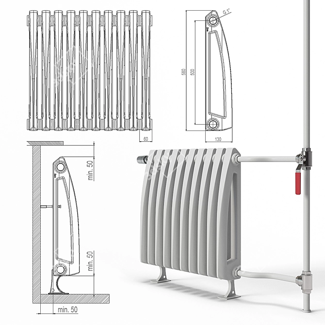 Viadrus Style Heating Radiator 3D model image 3