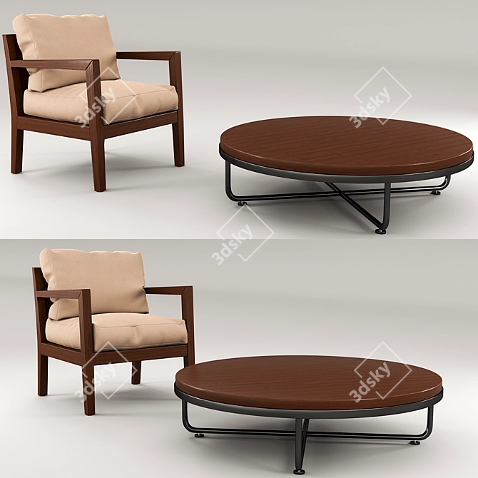 Cozy Armchair with Coffee Table 3D model image 1