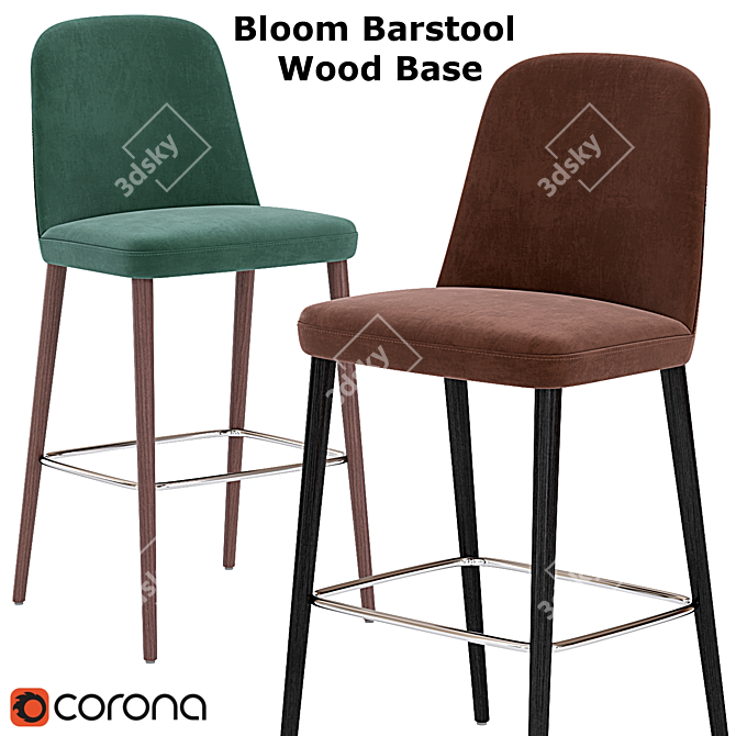 Colorful Bloom Wooden Barstool 3D model image 1