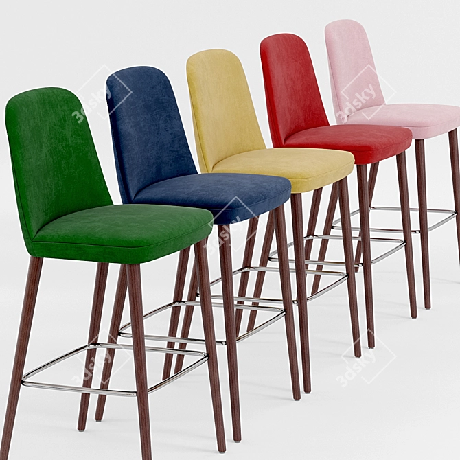 Colorful Bloom Wooden Barstool 3D model image 2