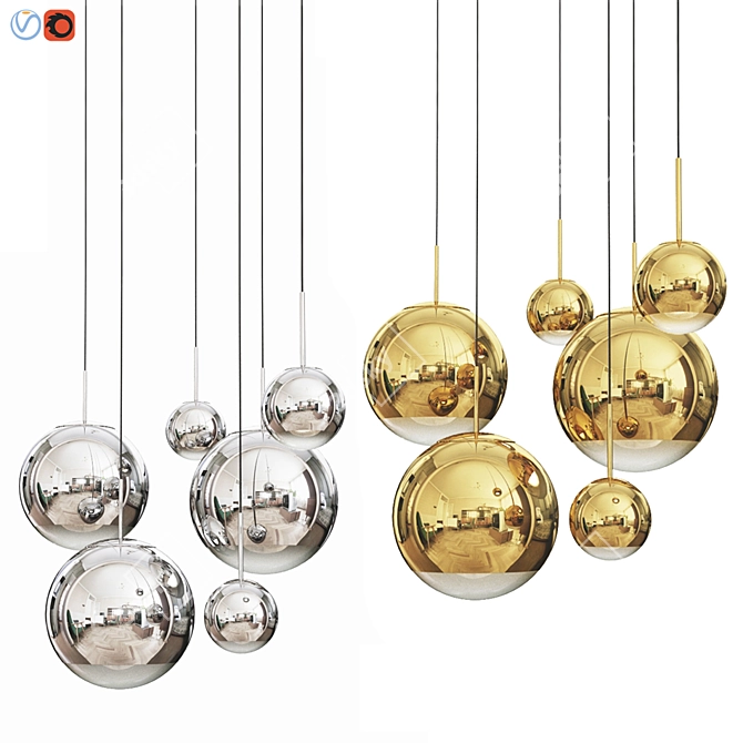 Chrome and Gold Mirror Ball Pendant 3D model image 1