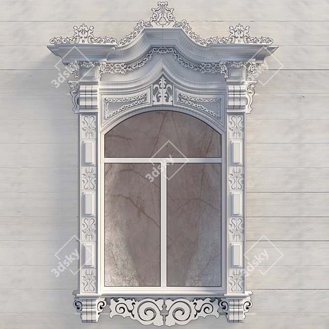 Traditional Russian Wooden Carved Window 3D model image 3