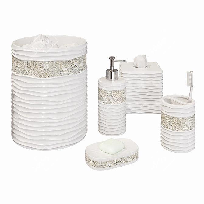 Wave White Mosaic Bath Set 3D model image 1