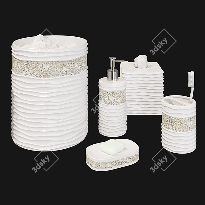 Wave White Mosaic Bath Set 3D model image 2