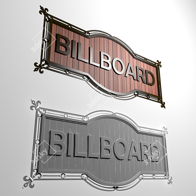 Elegant Iron and Wood Advertising Signboard 3D model image 2