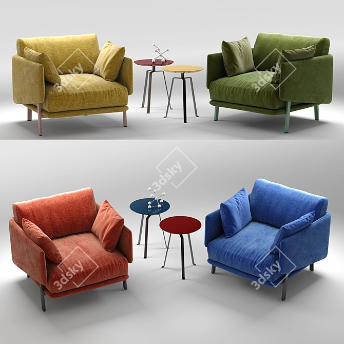 Modern Structure Armchair Set 3D model image 1