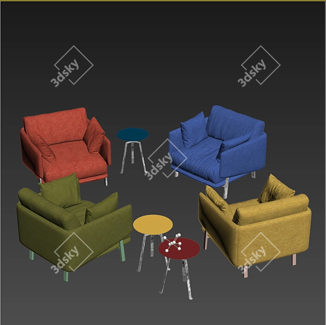 Modern Structure Armchair Set 3D model image 3