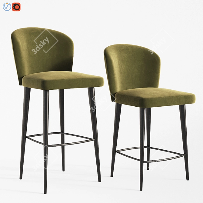 Elegant Aston Velvet Stool 3D model image 1