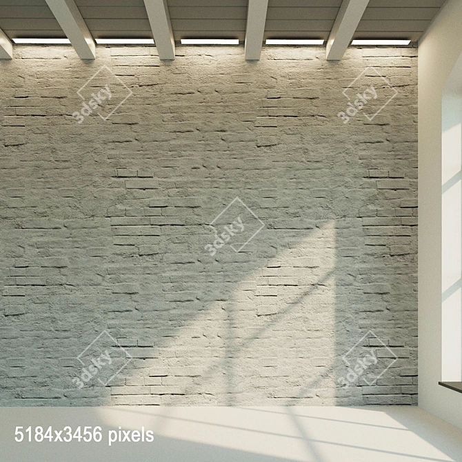 Vintage White Painted Brick Wall 3D model image 1