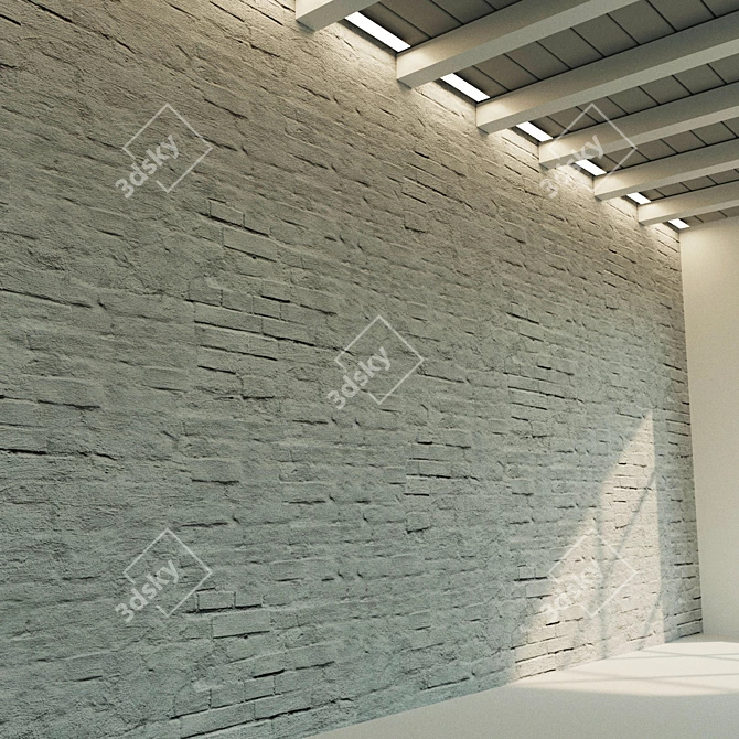 Vintage White Painted Brick Wall 3D model image 3