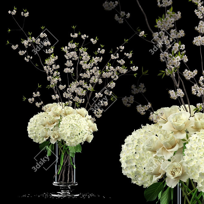 Realistic White Bouquet in Glass Vase 3D model image 1