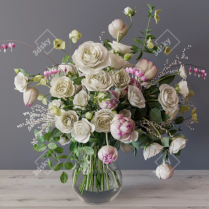 Elegant White Rose Bouquet 3D model image 1