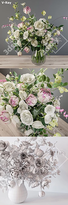 Elegant White Rose Bouquet 3D model image 3