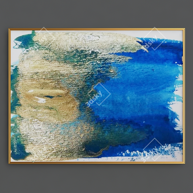 Abstract Gold Blue Harbour Painting 3D model image 2