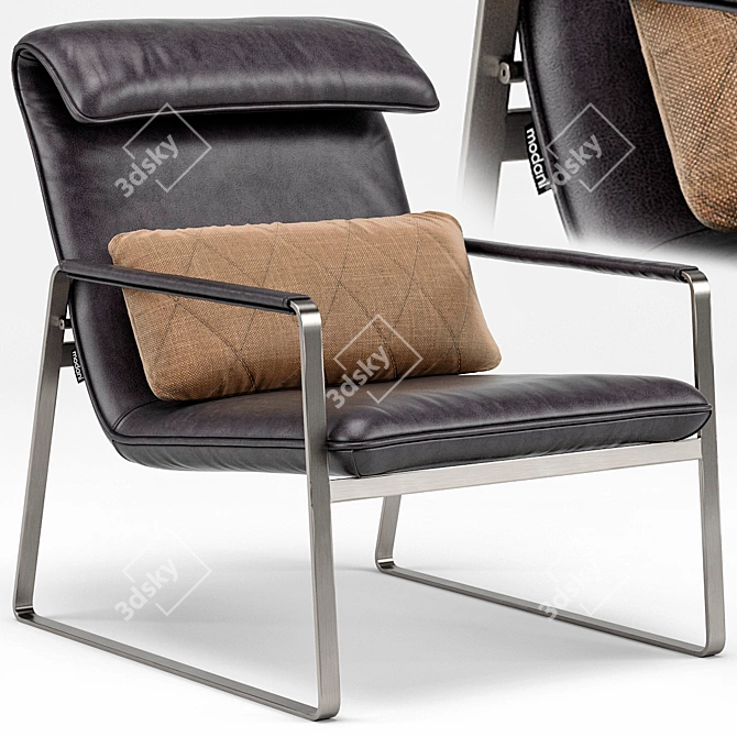 Brown Leather Lounge Chair: Industrial Chic Elegance 3D model image 1