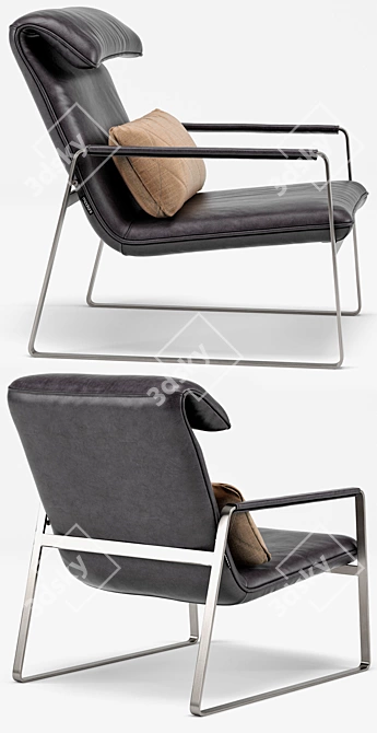 Brown Leather Lounge Chair: Industrial Chic Elegance 3D model image 2