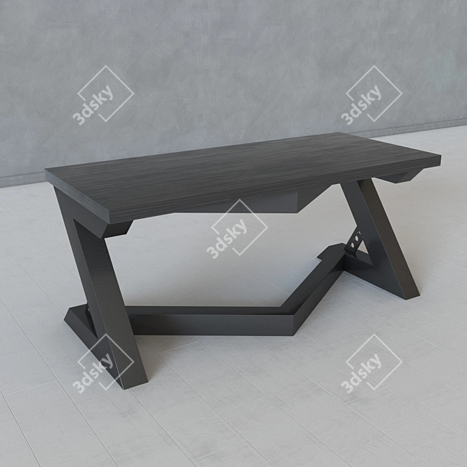Industrial Loft Metal and Wood Table 3D model image 2
