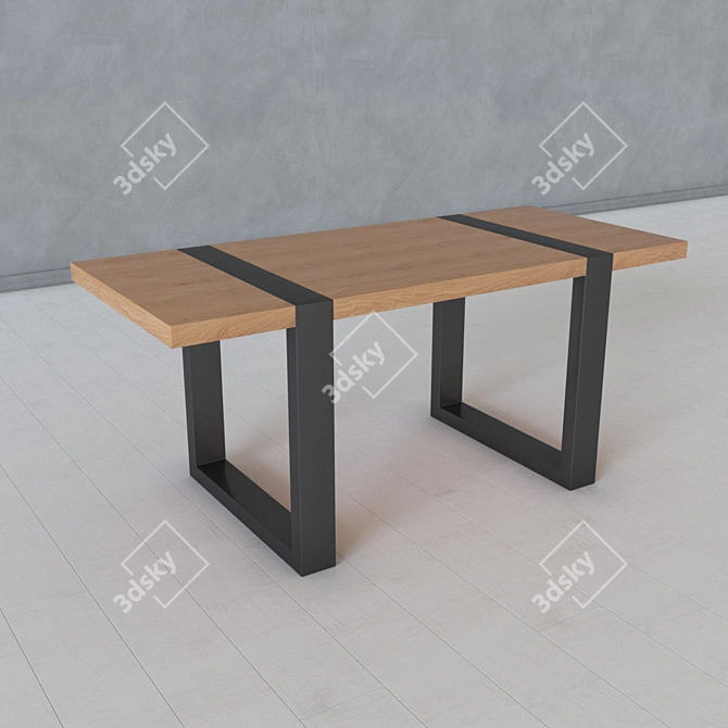 Industrial Loft Metal and Wood Table 3D model image 2