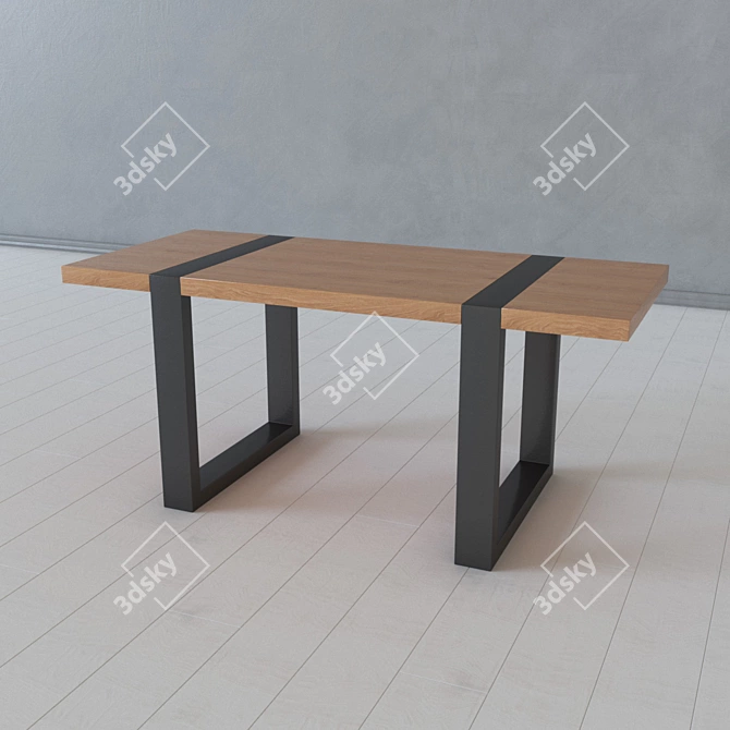 Industrial Loft Metal and Wood Table 3D model image 3