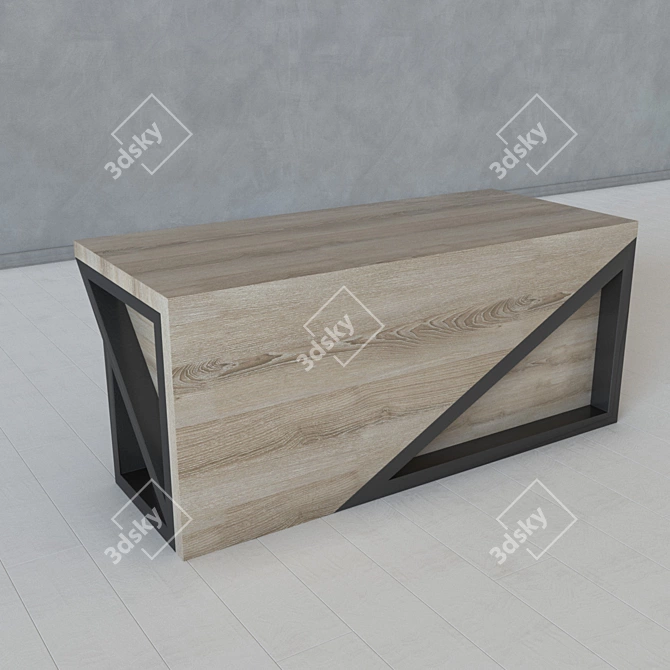 Loft Industrial Metal & Wood Table 3D model image 2