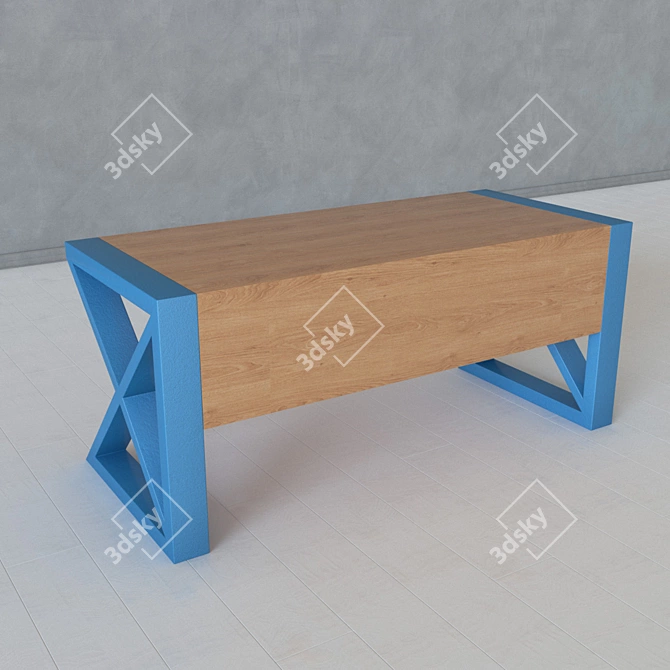 Title: Industrial Loft Metal and Wood Table 3D model image 2