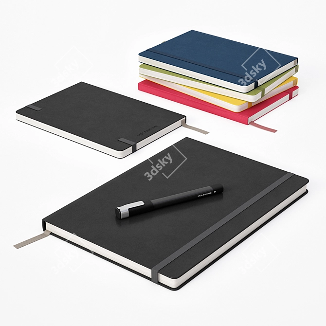 Versatile Moleskine Set: A4 & A5 Notebooks + Ellipse Pen 3D model image 1