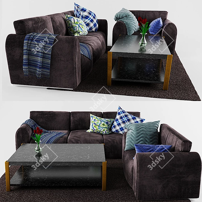 ZEUS Sofa: Stylish Furninova, Chair & Coffee Table Bundle 3D model image 1