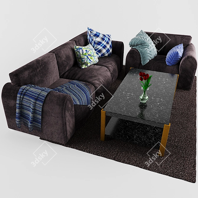 ZEUS Sofa: Stylish Furninova, Chair & Coffee Table Bundle 3D model image 2