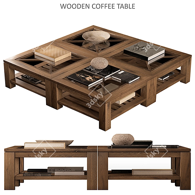 Elegant Vintage Wood Coffee Table 3D model image 1