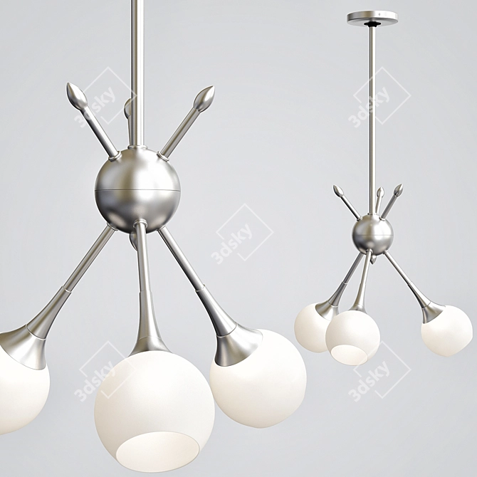 Mid-Century Modern 3-Light Nickel Chandelier 3D model image 1