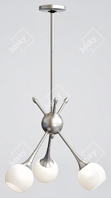 Mid-Century Modern 3-Light Nickel Chandelier 3D model image 2