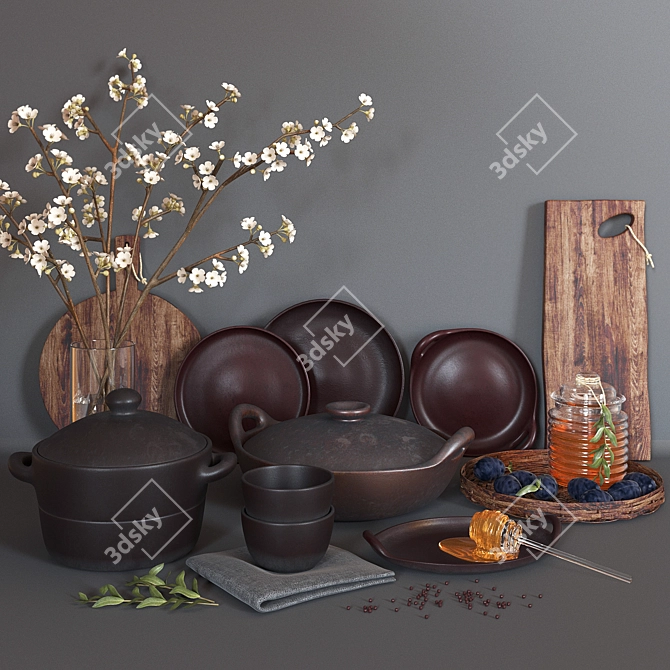 Handcrafted Clay Kitchenware by Muubs 3D model image 1