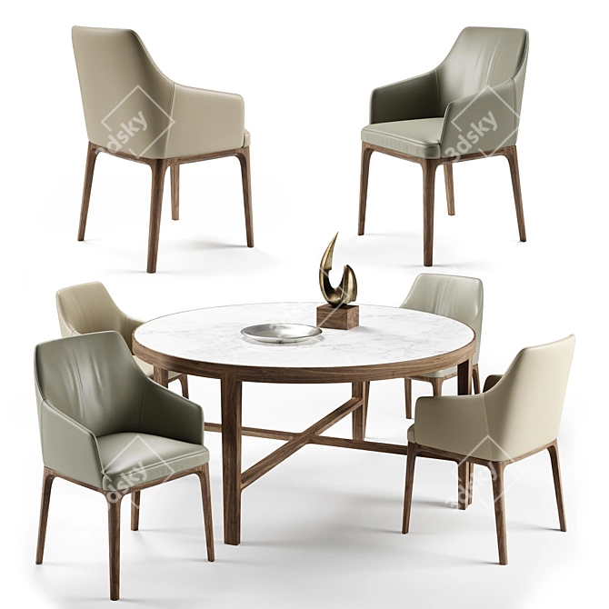 Elegant Alivar Globe Table & Amanda Chair Set 3D model image 1