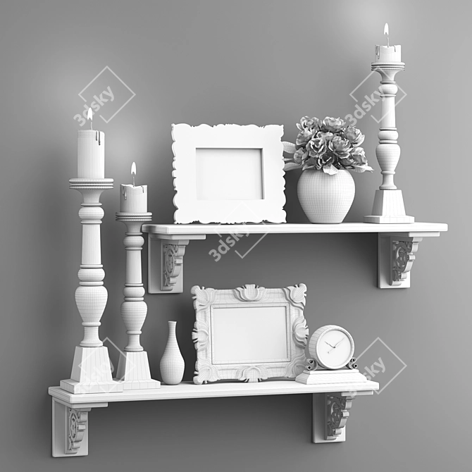 Turquoise Decorative Set: Shelves, Art, Candle Holders & More 3D model image 3