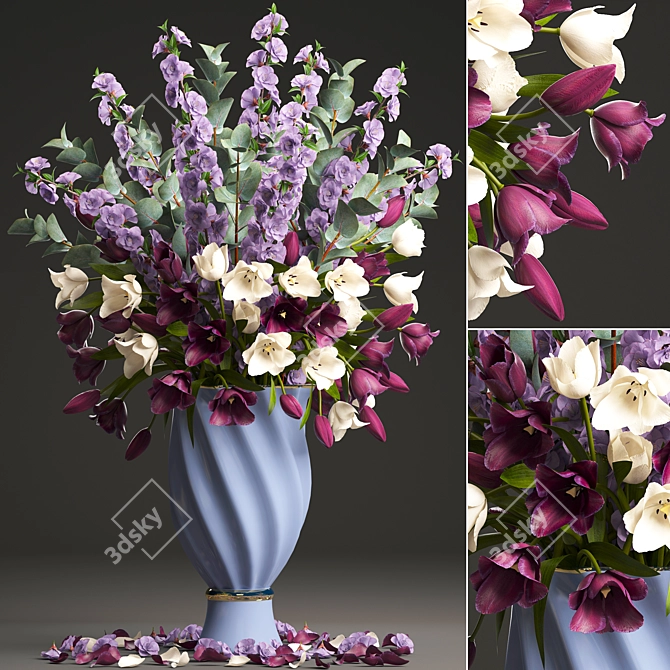 Spring Blossom Bouquet | Pink Tulips, Eucalyptus & Classic Vase 3D model image 1