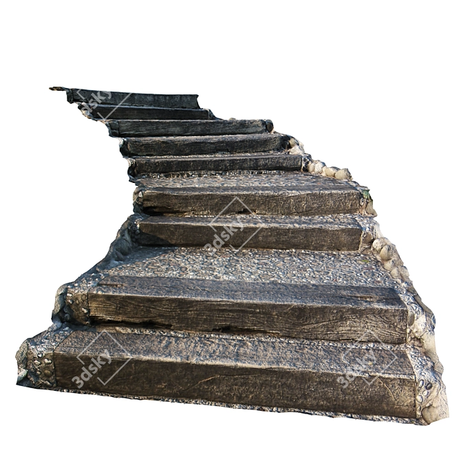 Stone & Wood Landscape Stairs 3D model image 1