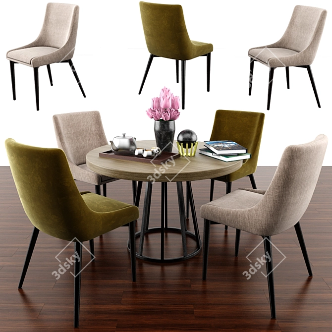 Elegant Parquet Parsons Chair Set 3D model image 1