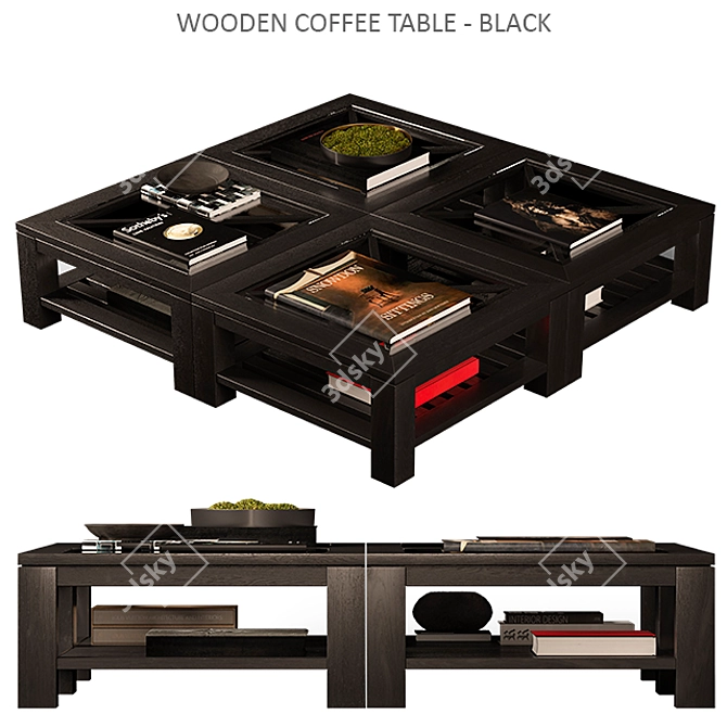 Black Wood Coffee Table - Unique Design 3D model image 1