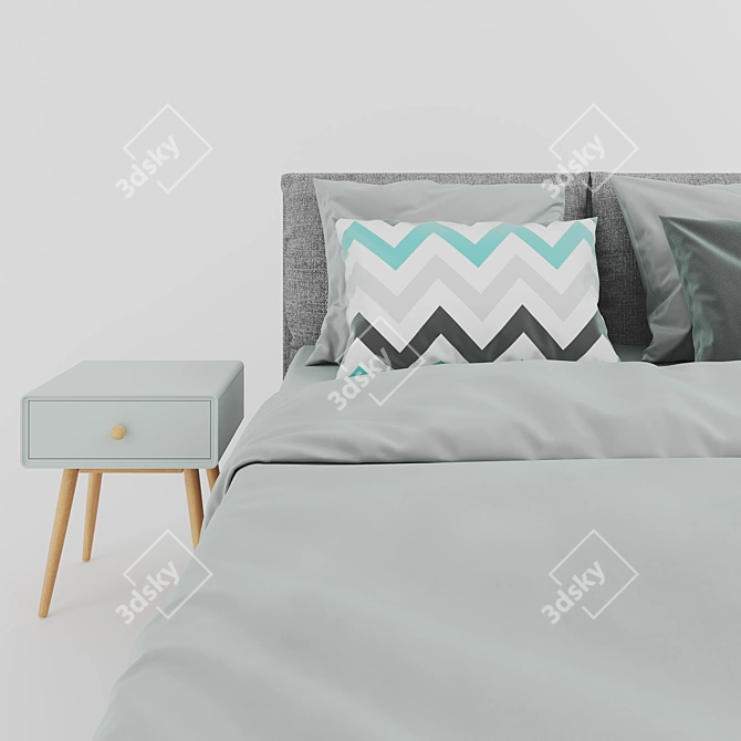 Stylish Nicole Bed & Jimi Nightstand 3D model image 2