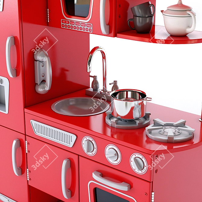 Vintage Kids Play Kitchen - Inspire Imaginative Play 3D model image 2