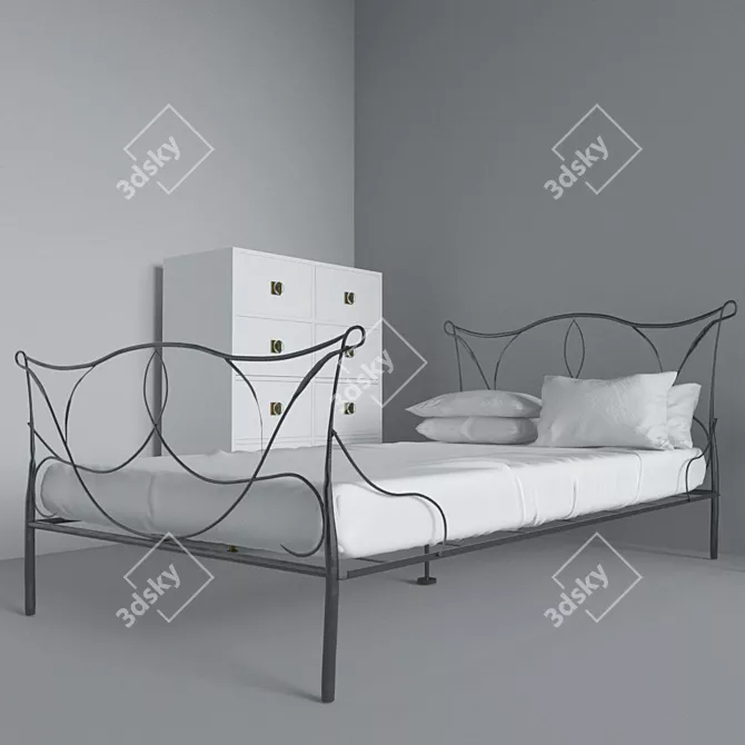 Elegant Bedroom Set: Warley Chest, Queen Iron Bed, Franklin Accent Table 3D model image 2