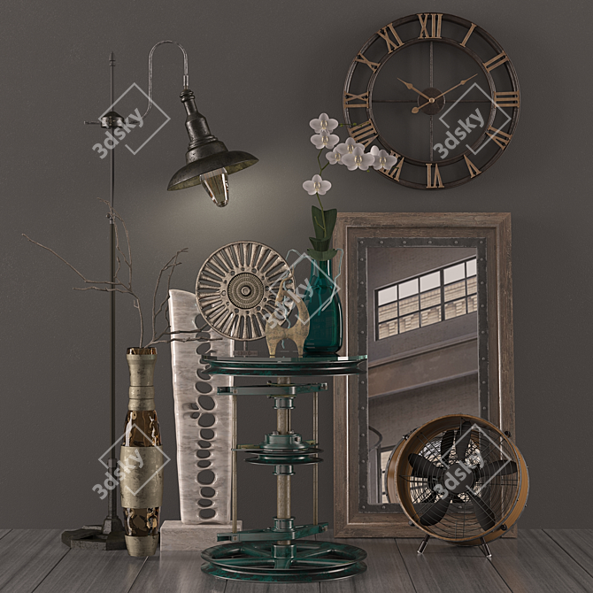 Industrial Loft Decor Set 3D model image 1