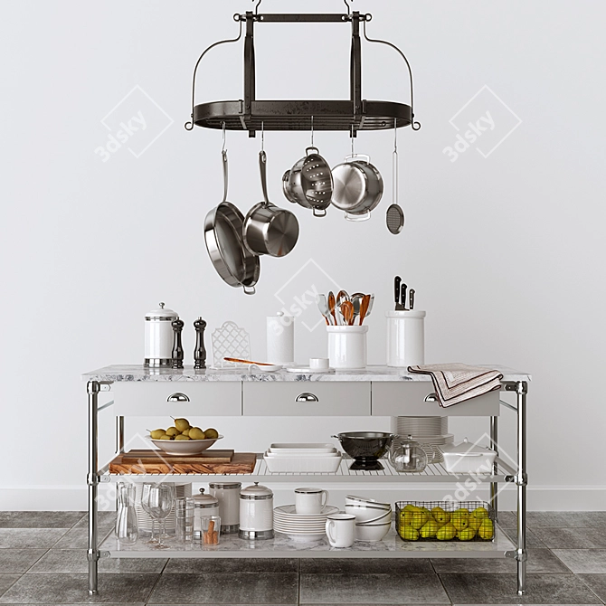 Modular Double Kitchen Island: Elegant Decor Set 3D model image 1