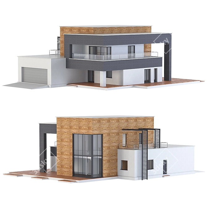 Contemporary Villa with Coronia and V-ray Materials 3D model image 1