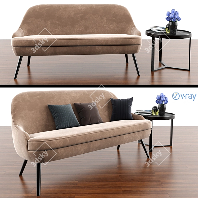 Modern 3-Piece Sofa Set with Coffee Table 3D model image 1