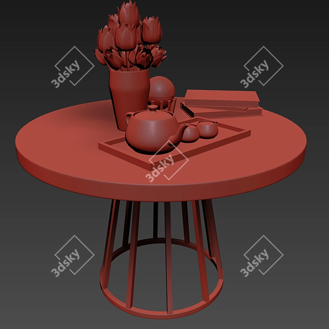 Modern Steel Swivel Dining Set & Parquet 3D model image 2