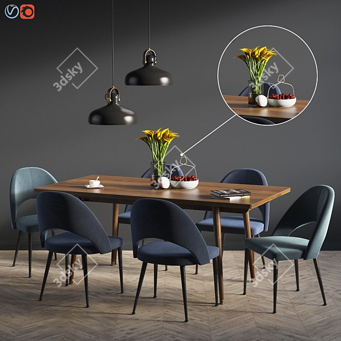 Modern Modrest Gloria Dining Set 3D model image 1