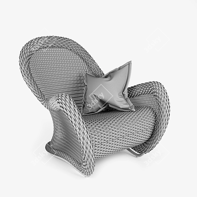 Vintage Wicker Chair with Cushion 3D model image 2